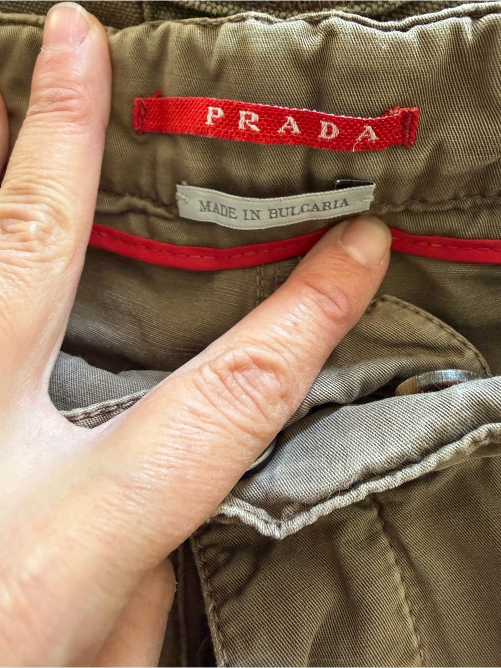 Prada Men’s Tan Chinos with Red Contrast Trim